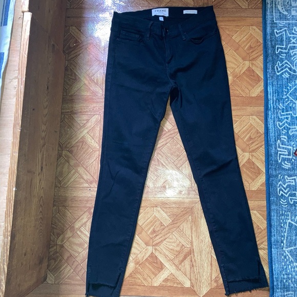 Frame Denim Le Skinny De Jeanne  Jeans Sz 27 Black Front Leg Distressed - Picture 1 of 5